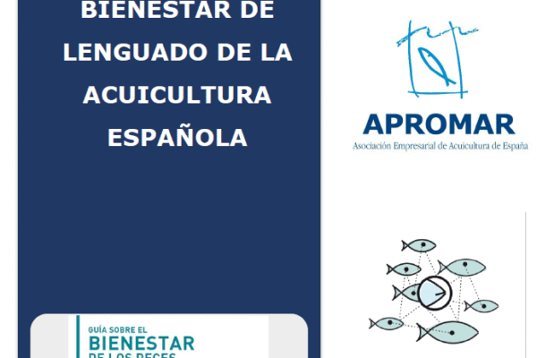 Cartel del proyecto de renovación de la Guía de Bienestar del lenguado de la acuicultura española, con logotipos de APROMAR y REMA
