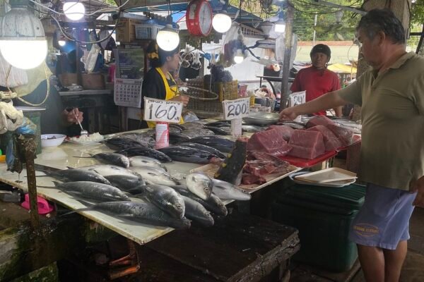Mostrador de pescado fresco en un mercado