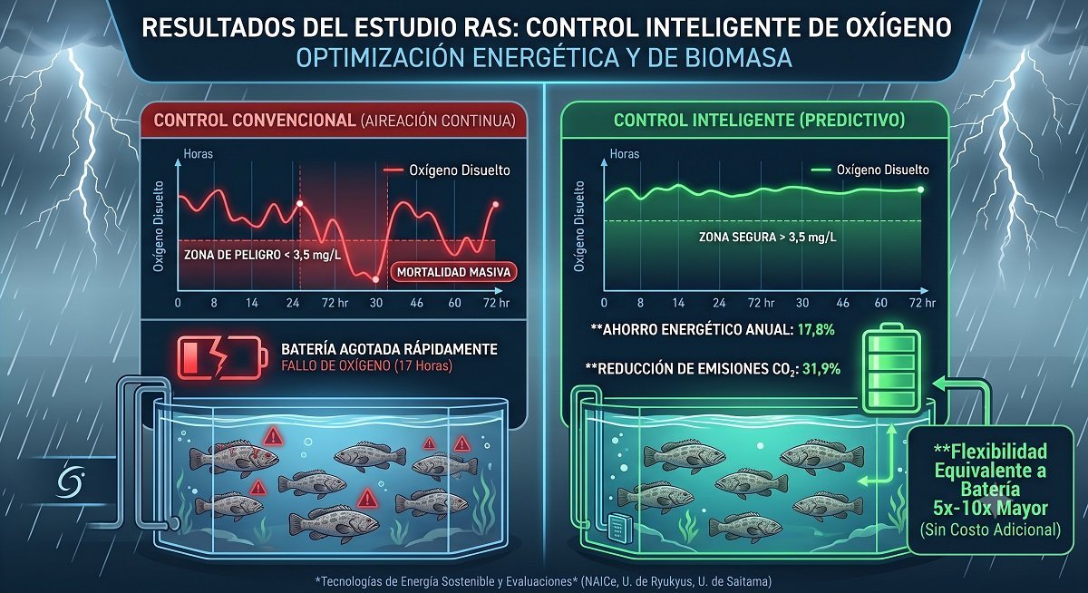 Pantalla de control muestra modelo predictivo de oxígeno para un sistema RAS de mero malabar